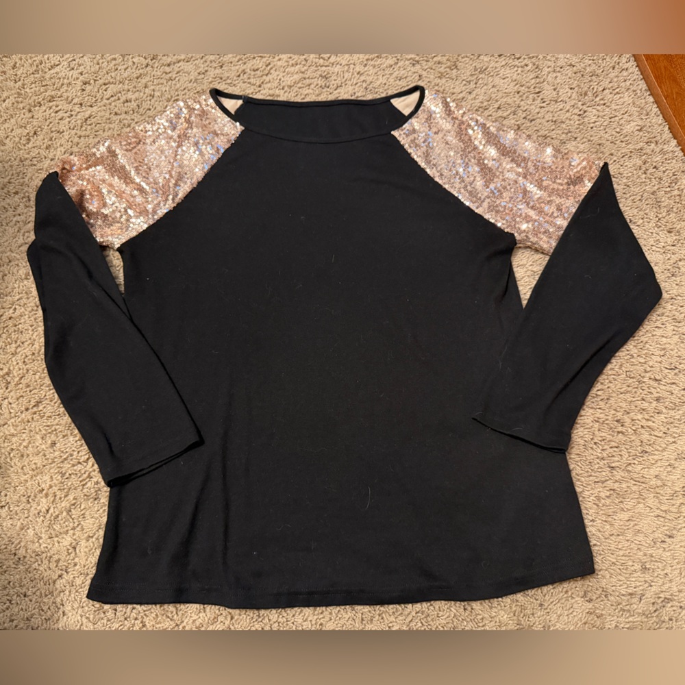Black Top with Sequin Sleeves